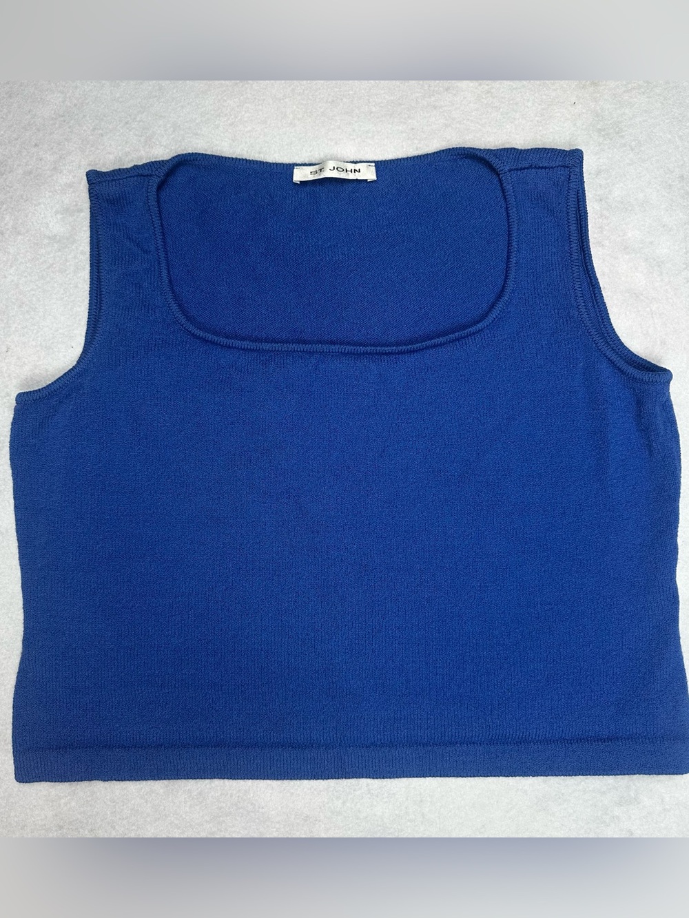 St. John Blue Cropped Wool Rayon Knit Shell Tank Top Scoop Neck M